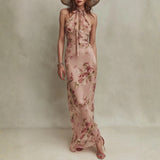 Bethany - elegant floral chiffon maxi dress with keyhole neckline — view 1
