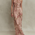 Bethany - elegant floral chiffon maxi dress with keyhole neckline — view 2