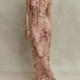 Bethany - elegant floral chiffon maxi dress with keyhole neckline — view 2
