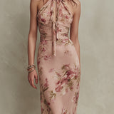 Bethany - elegant floral chiffon maxi dress with keyhole neckline — view 3