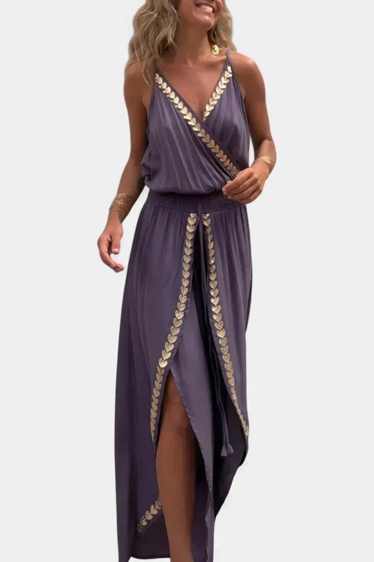 Bree - Black and white dress with gold details — view 4