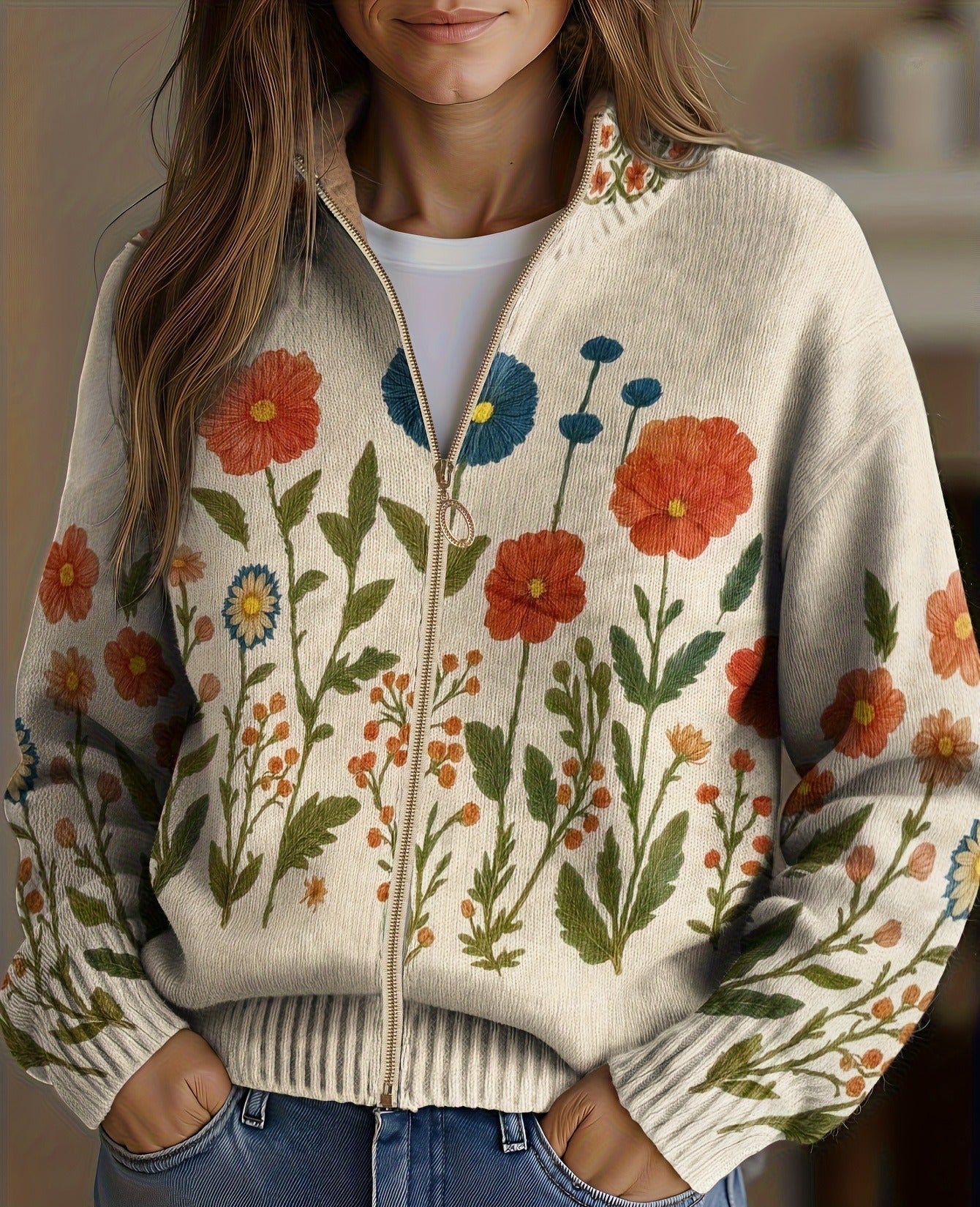 Brianna - Wildflower Meadow Zip Up Cardigan — view 1