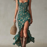 Brielle - retro bohemian maxi dress with flowing sleeves and side slit — view 2