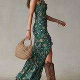 Brielle - retro bohemian maxi dress with flowing sleeves and side slit — view 3