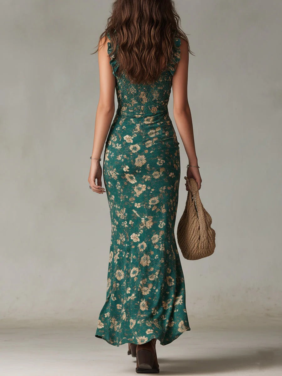 Brielle - retro bohemian maxi dress with flowing sleeves and side slit — view 4