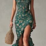 Brielle - retro bohemian maxi dress with flowing sleeves and side slit — view 5