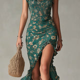 Brielle - retro bohemian maxi dress with flowing sleeves and side slit — view 5