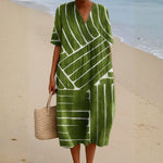 Brittany - green dress with geometric pattern — view 1