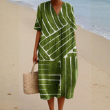Brittany - green dress with geometric pattern — view 1