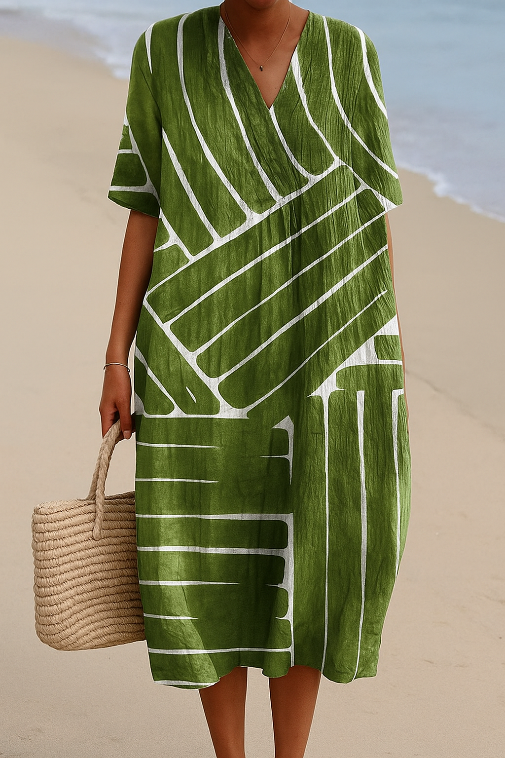 Brittany - green dress with geometric pattern — view 2