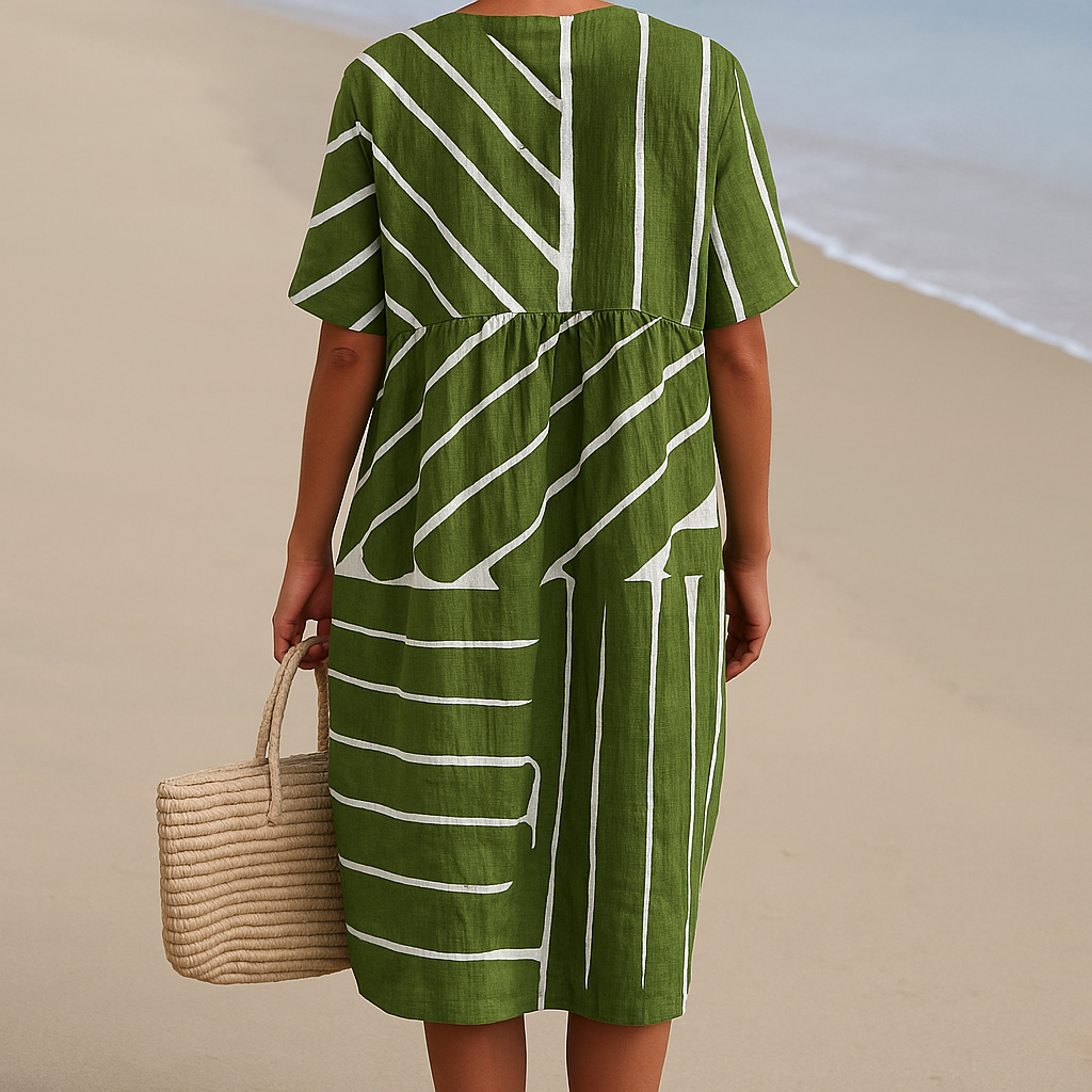 Brittany - green dress with geometric pattern — view 3