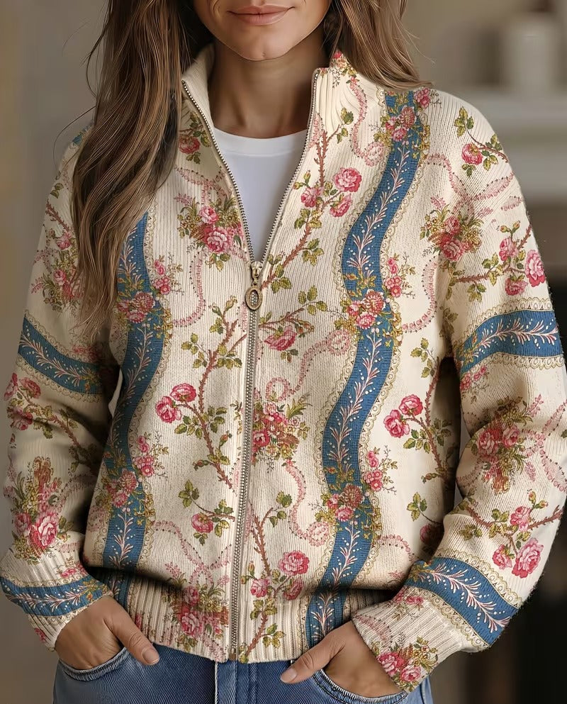 Camila - Running Rose and Ribbon Print Cardigan — view 1