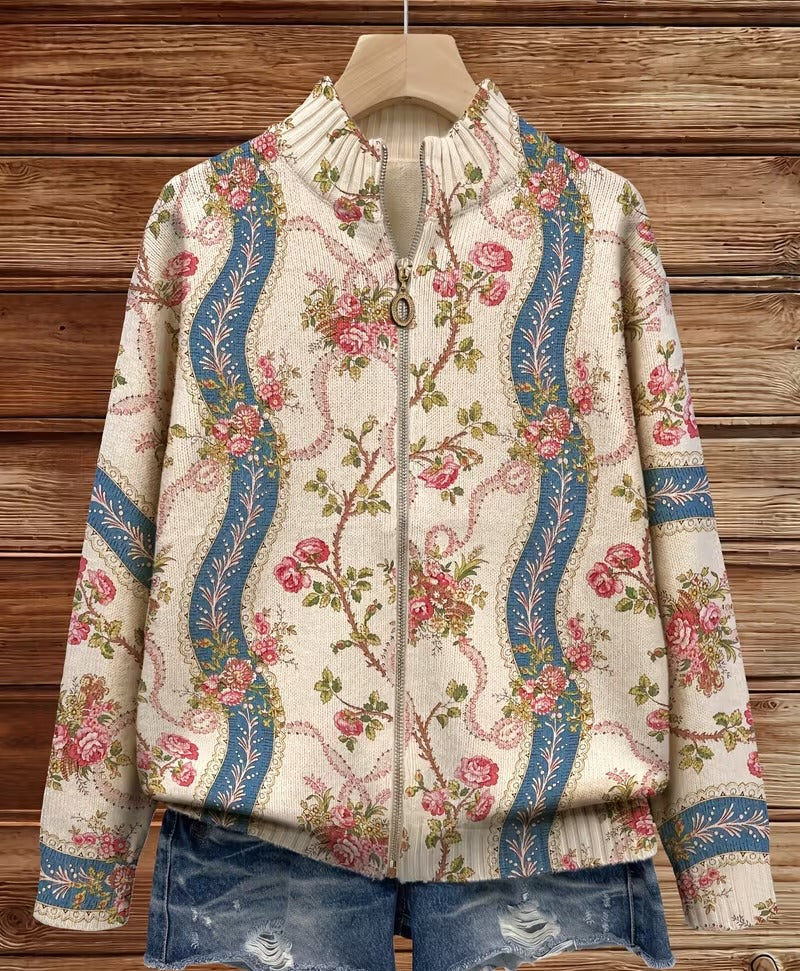 Camila - Running Rose and Ribbon Print Cardigan — view 3