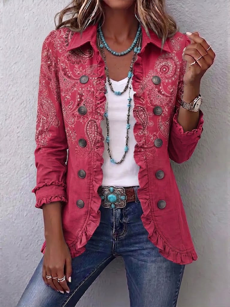 Camila - Retro Paisley Ruffled Jacket — view 1