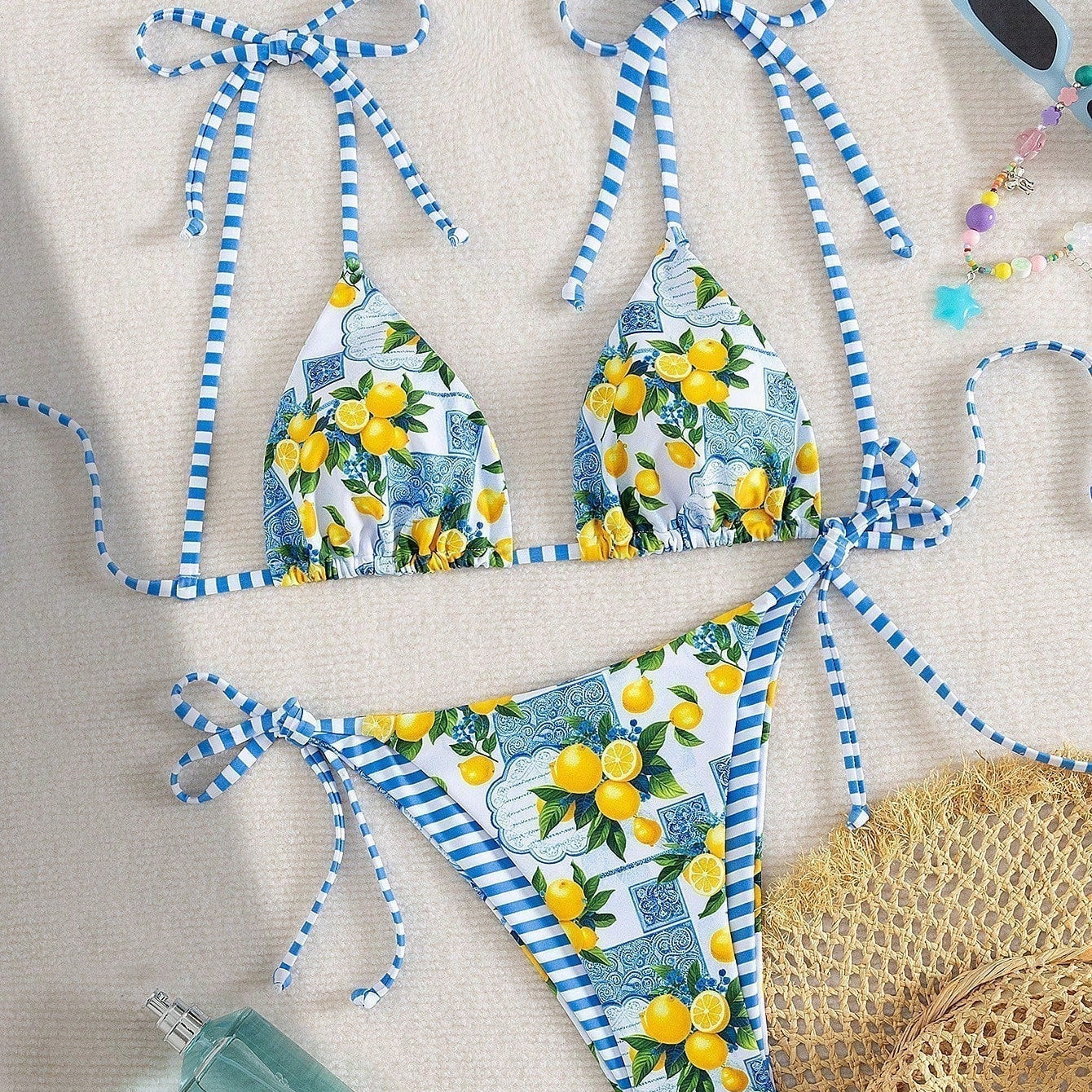 Candace - Lemon Print Triangle Bikini — view 1