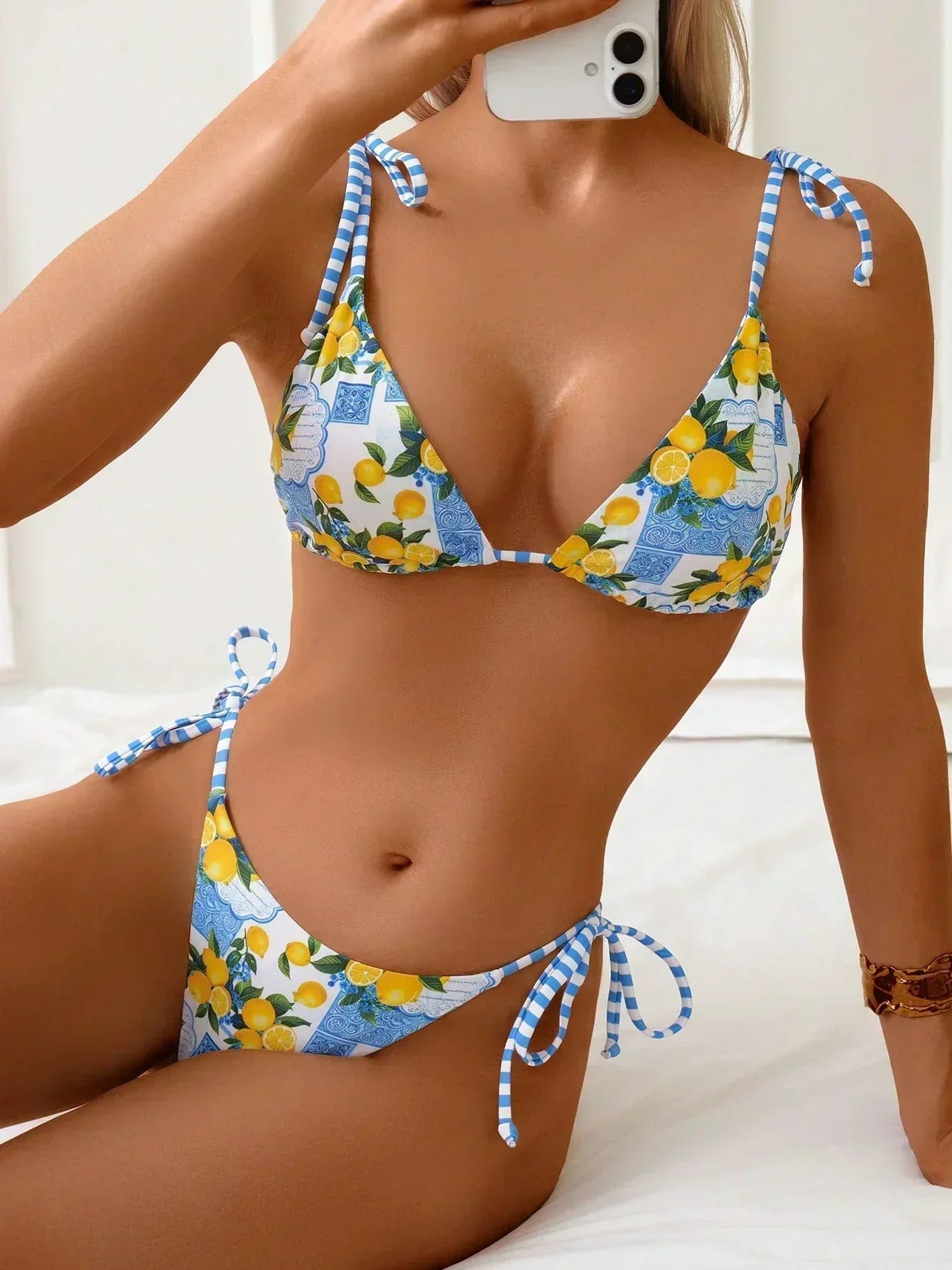Candace - Lemon Print Triangle Bikini — view 4