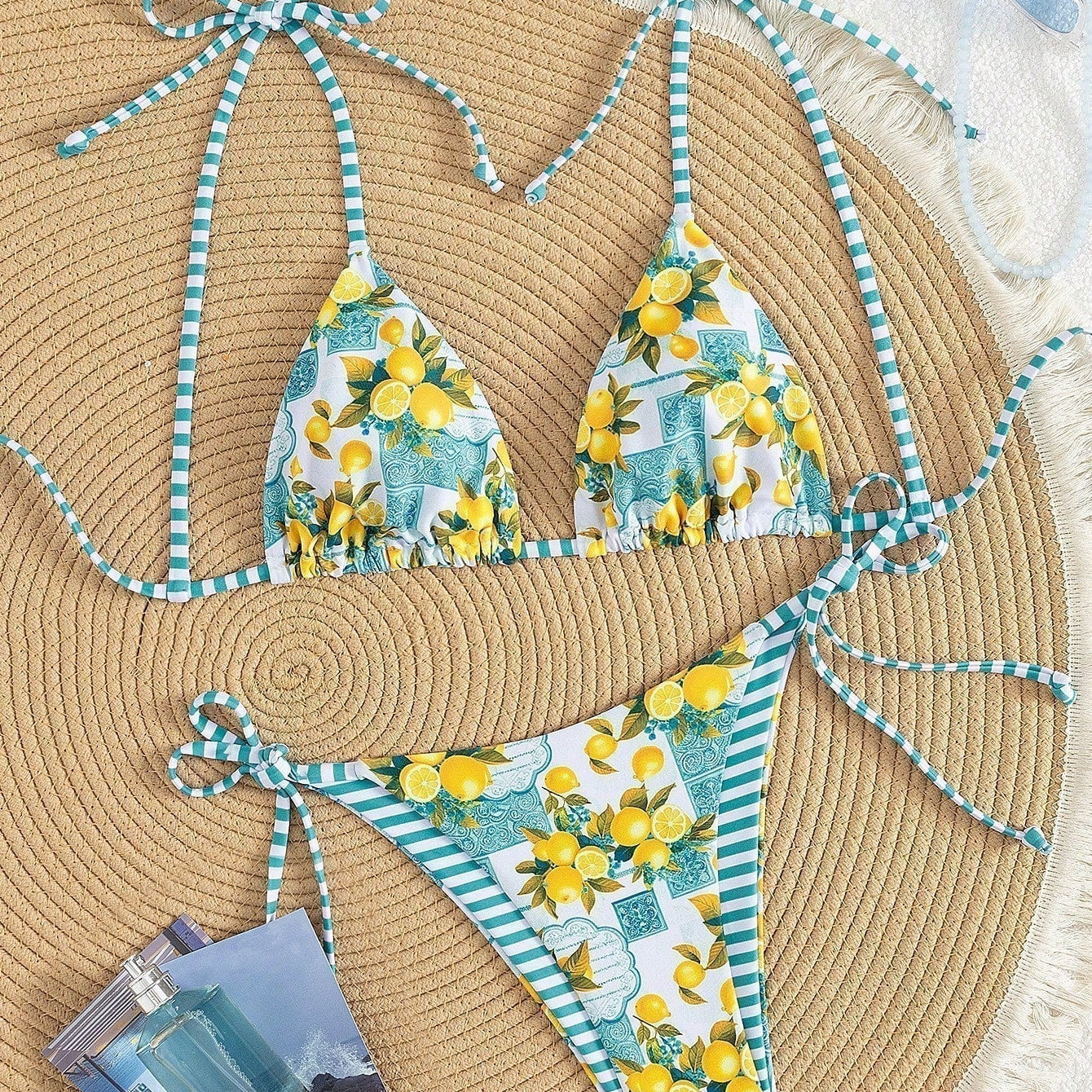 Candace - Lemon Print Triangle Bikini — view 8