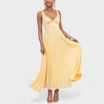 Carmen - yellow pleated maxi dress — view 1
