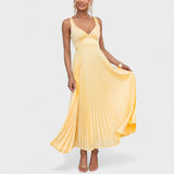 Carmen - yellow pleated maxi dress — view 1