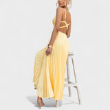 Carmen - yellow pleated maxi dress — view 2
