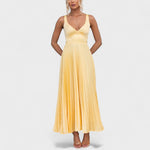 Carmen - yellow pleated maxi dress — view 3