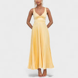 Carmen - yellow pleated maxi dress — view 3