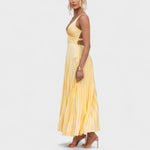 Carmen - yellow pleated maxi dress — view 4