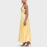 Carmen - yellow pleated maxi dress — view 4