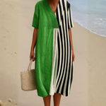 Cassidy - bright green dress with black stripes — view 1