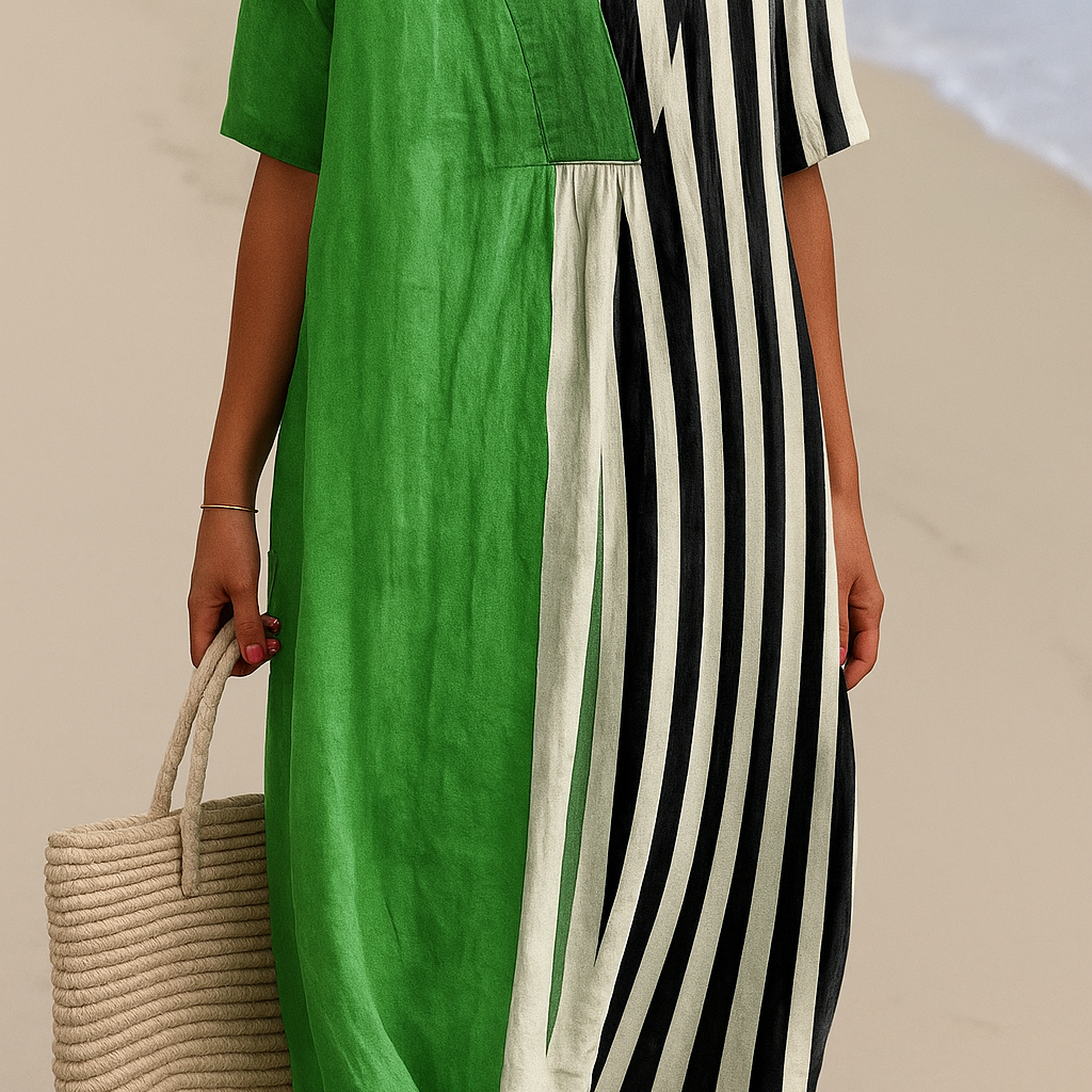 Cassidy - bright green dress with black stripes — view 2