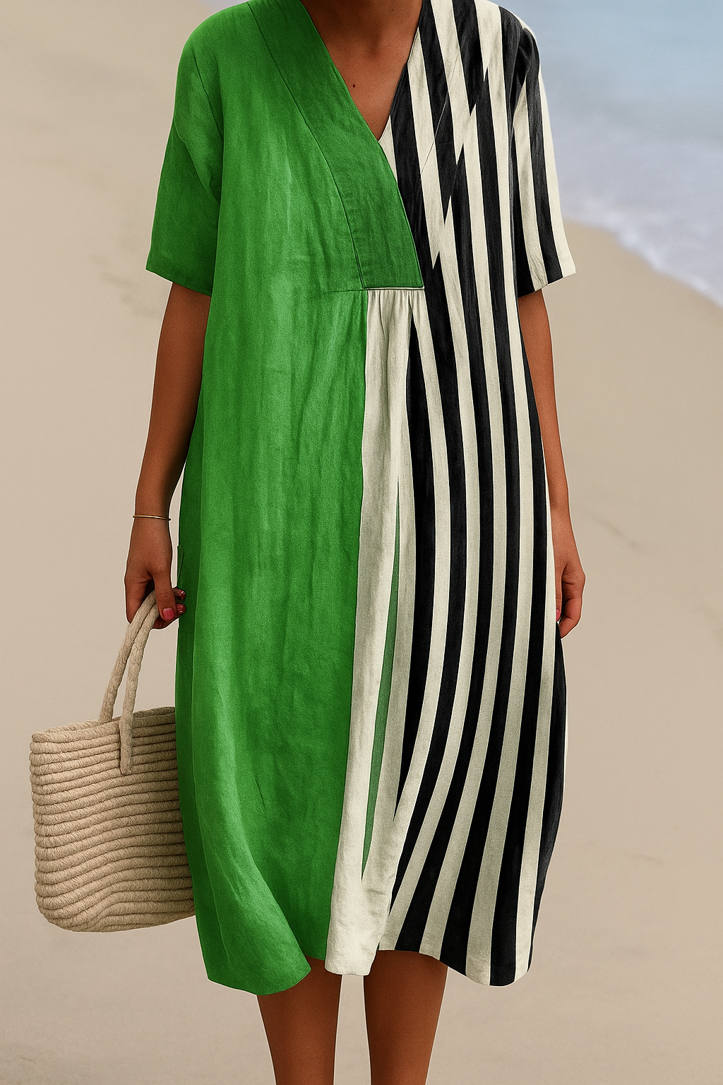 Cassidy - bright green dress with black stripes — view 2