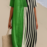 Cassidy - bright green dress with black stripes — view 2