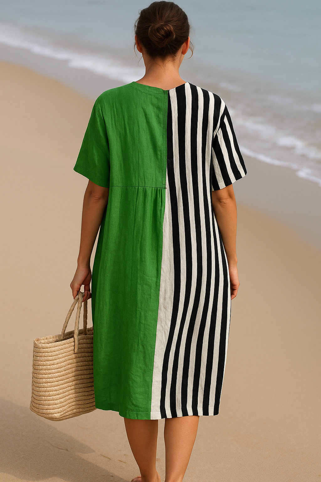 Cassidy - bright green dress with black stripes — view 3