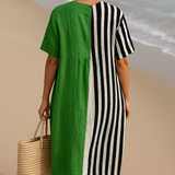 Cassidy - bright green dress with black stripes — view 3