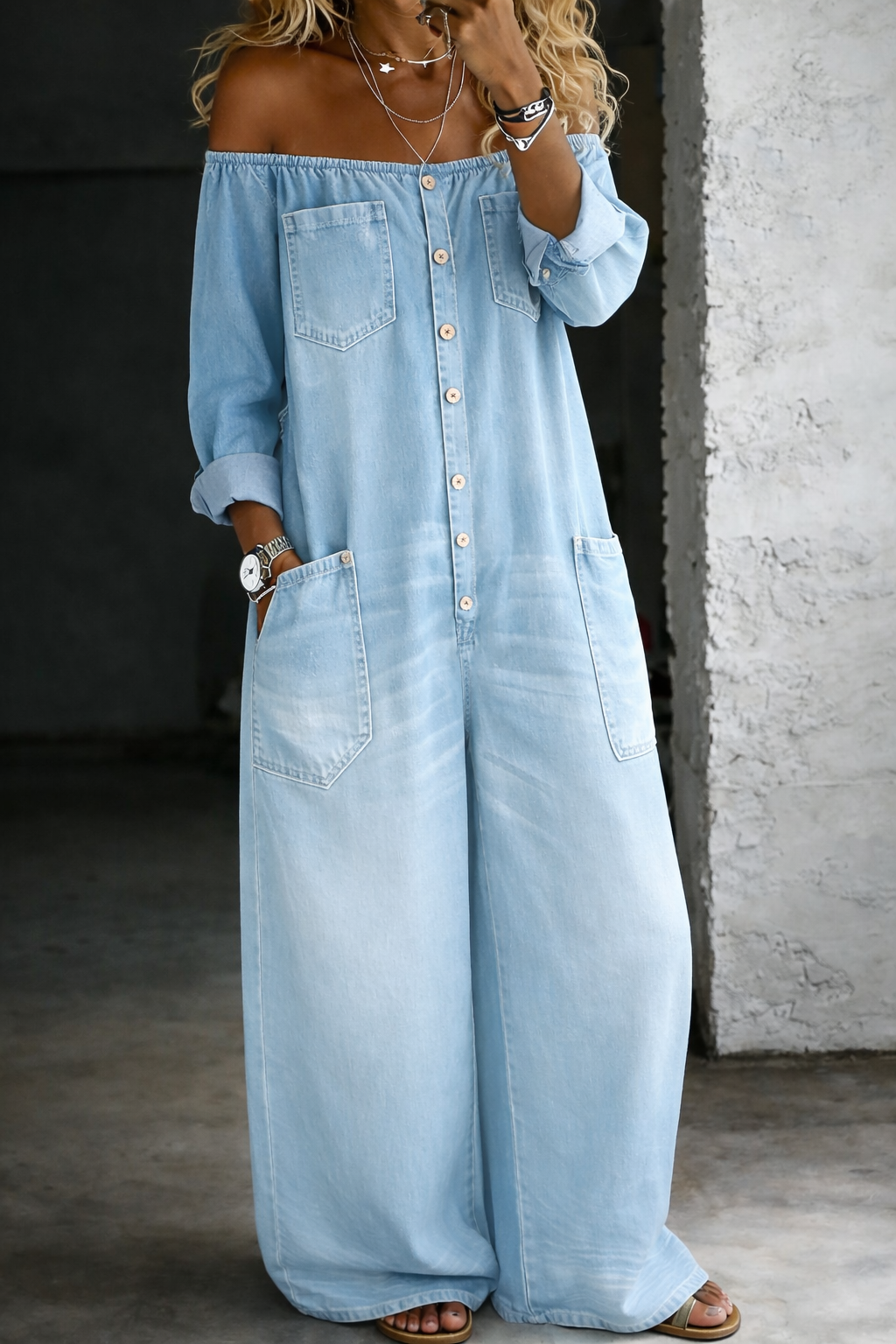 Chelsea - long sleeve off the shoulder jumpsuit — view 7