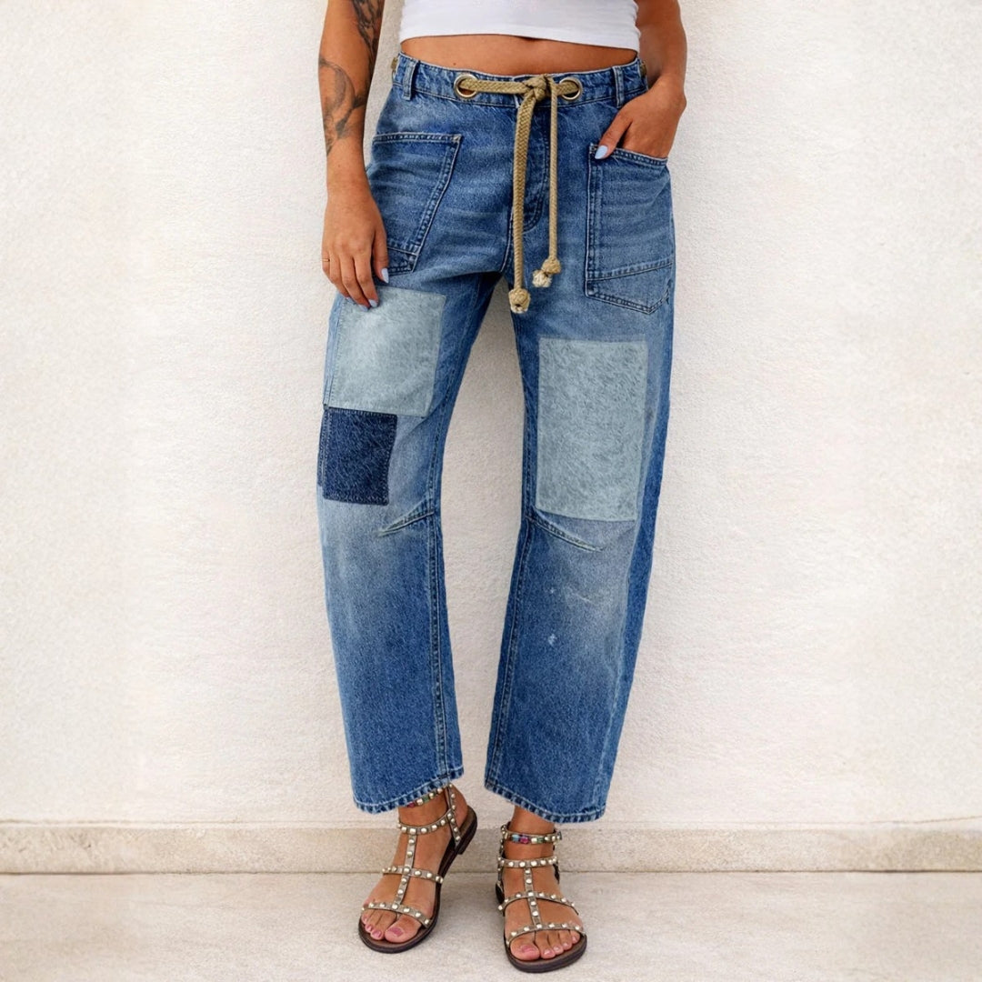 Chloe - Patchwork Drawstring Jeans — view 1