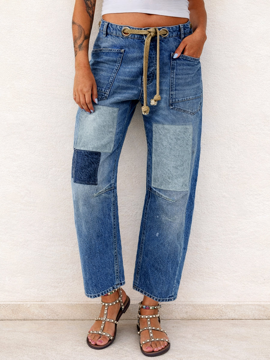 Chloe - Patchwork Drawstring Jeans — view 2