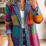 Chloe - Retro Plaid Patchwork Denim Jacket — view 1