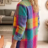 Chloe - Retro Plaid Patchwork Denim Jacket — view 2