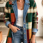 Claire - retro check denim jacket with art print — view 2