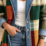 Claire - retro check denim jacket with art print — view 3