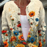 Cora - retro floral print cardigan sweater — view 1