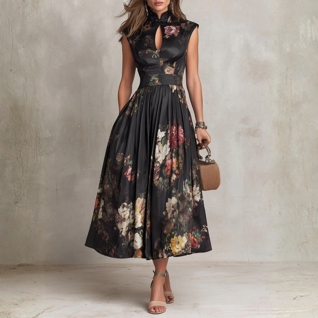 Courtney - Floral Keyhole Pleated Midi Dress — view 1
