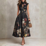 Courtney - Floral Keyhole Pleated Midi Dress — view 1