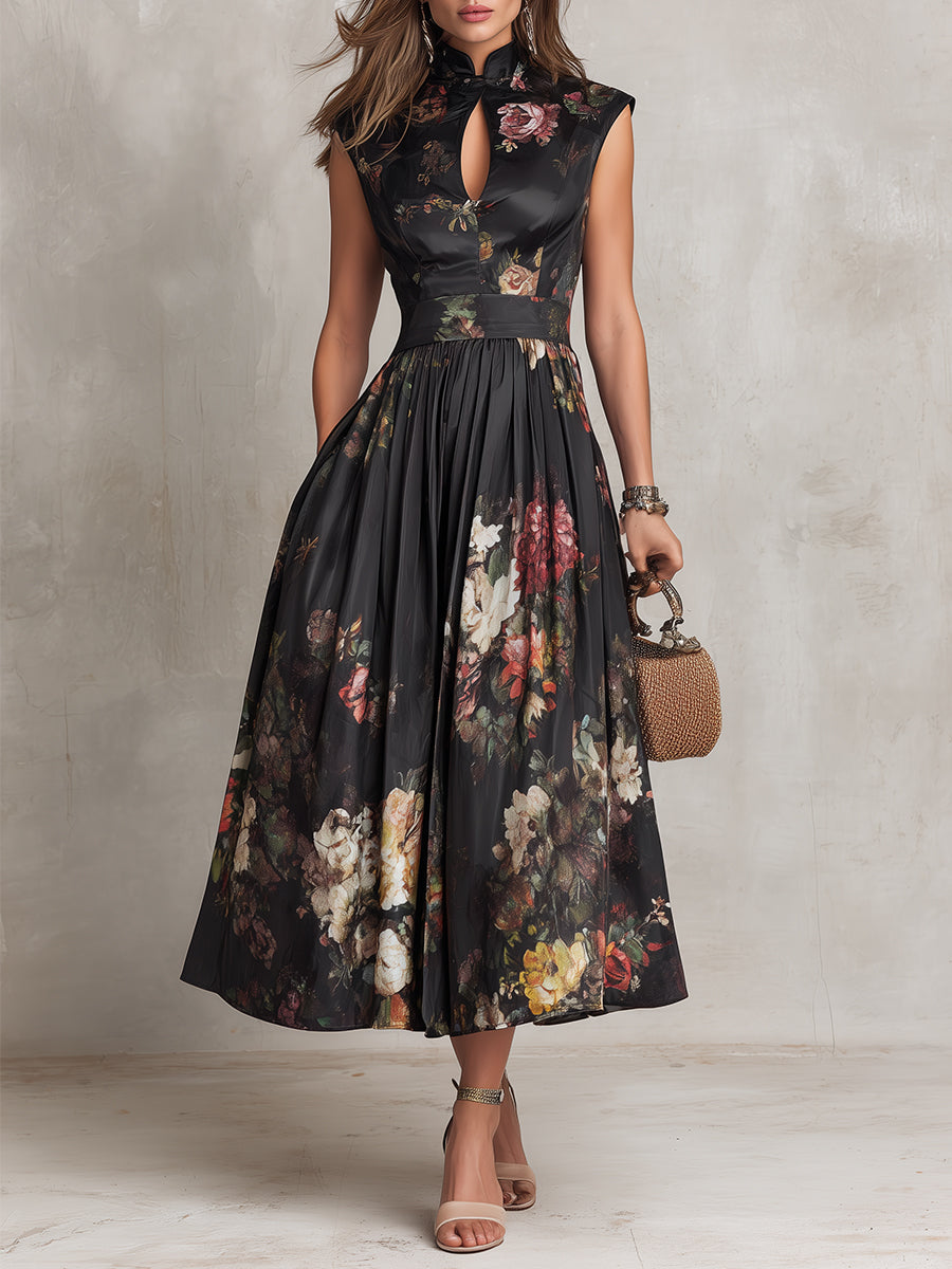 Courtney - Floral Keyhole Pleated Midi Dress — view 2