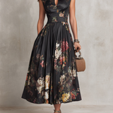 Courtney - Floral Keyhole Pleated Midi Dress — view 2