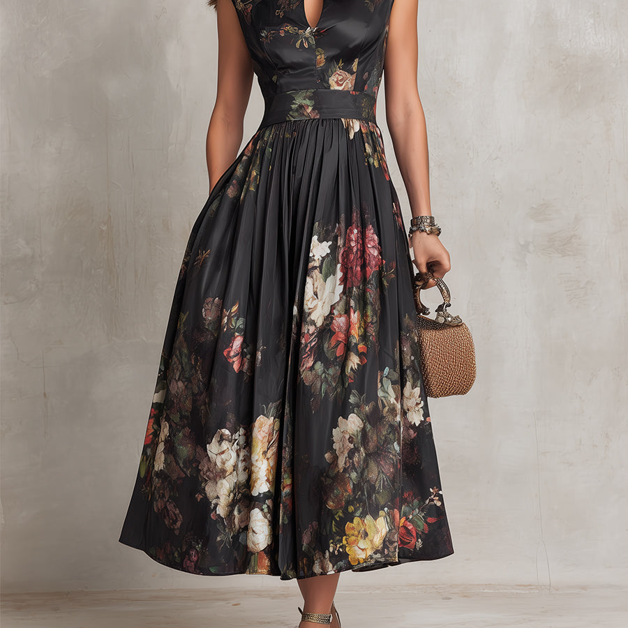 Courtney - Floral Keyhole Pleated Midi Dress — view 2
