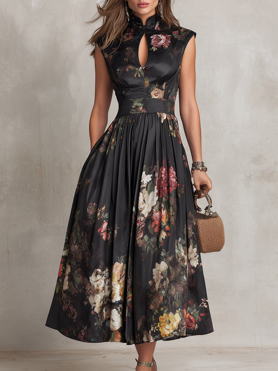 Courtney - Floral Keyhole Pleated Midi Dress — view 4