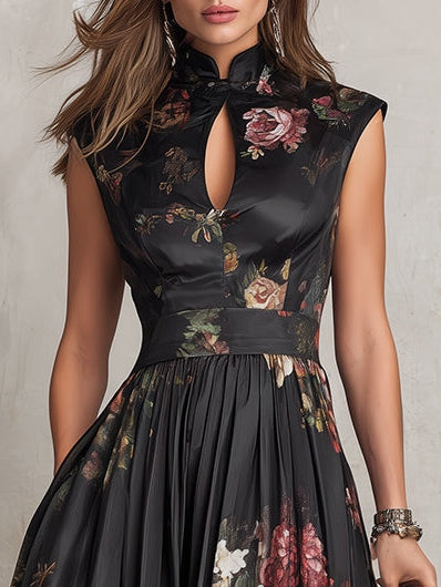 Courtney - Floral Keyhole Pleated Midi Dress — view 5