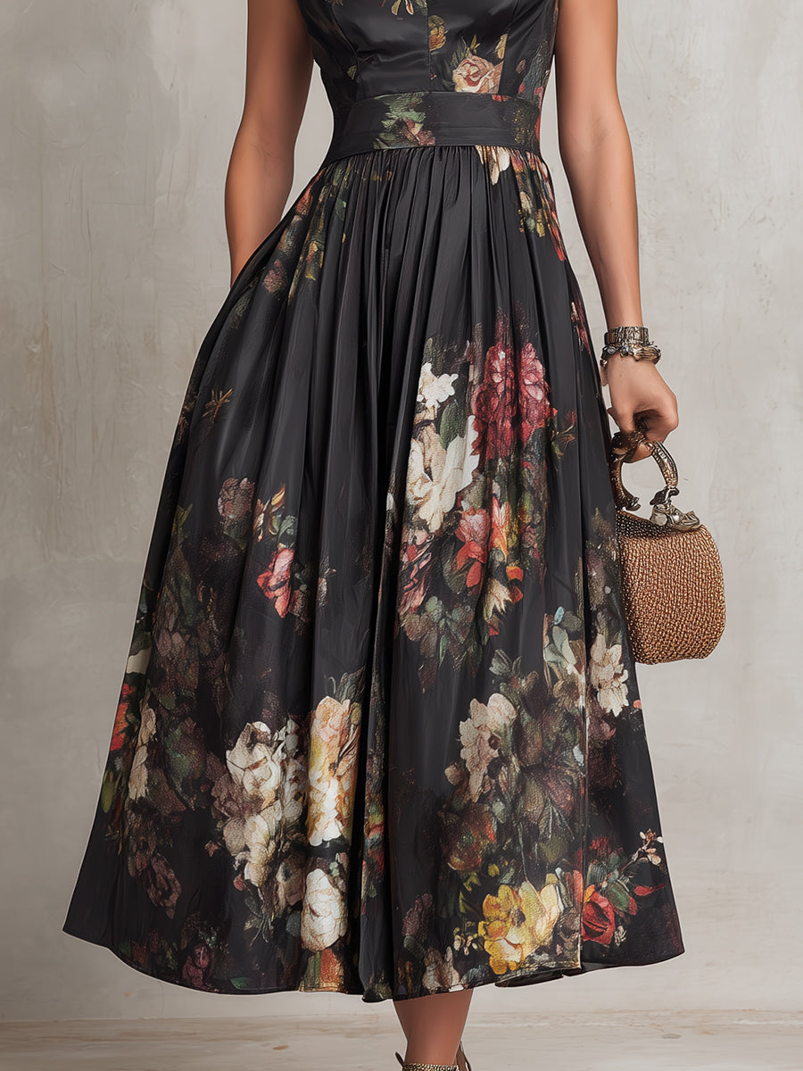 Courtney - Floral Keyhole Pleated Midi Dress — view 6